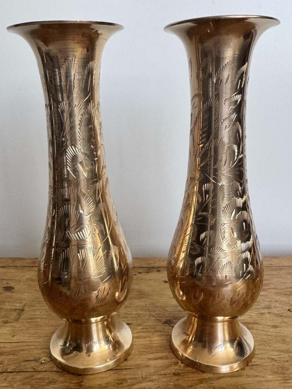 Vintage Indian Engraved Brass Vases